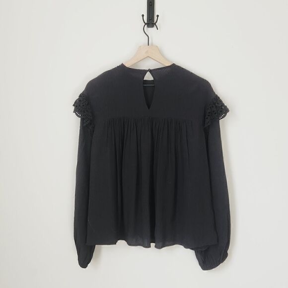 Zara Black Embroidered Peasant Top Size Small - Picture 7 of 7